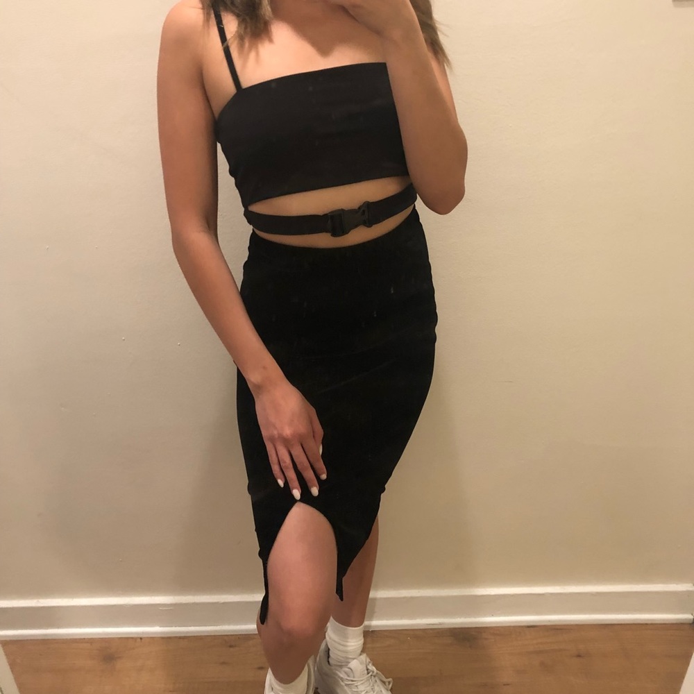 Vintage Black Velvet Midi Skirt